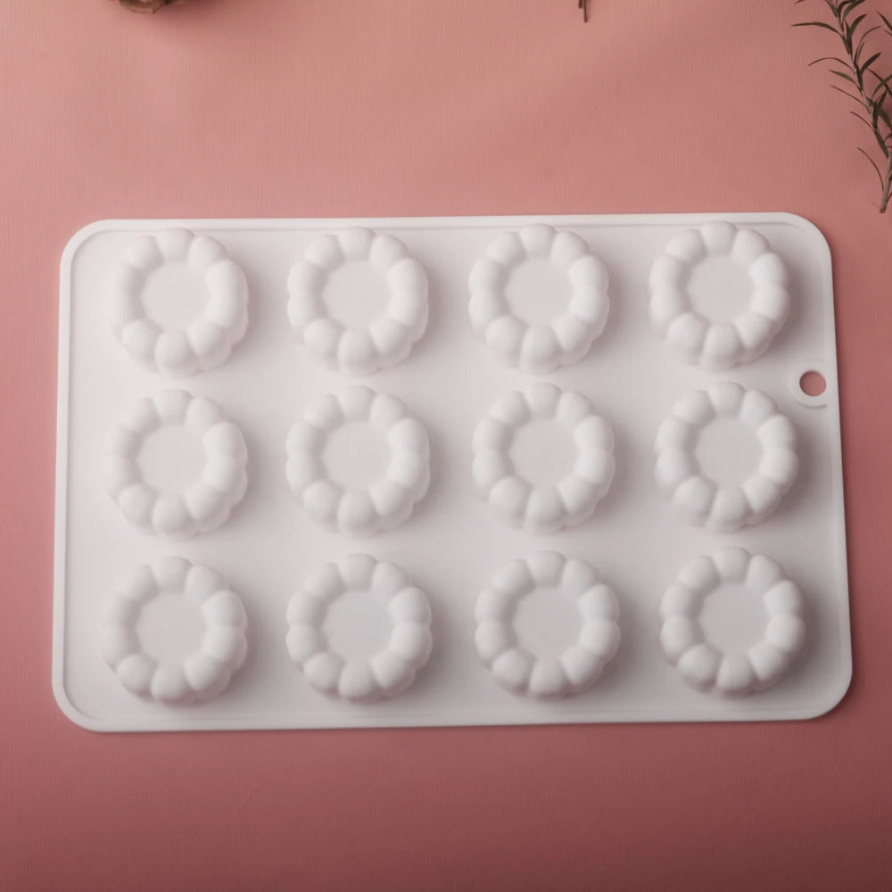 6 or 12 Cell Wavy Lace Cylindrical Silicone Cake Mold — Mousse & Dessert Baking Tool for Party Pastry