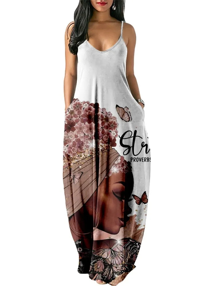 Women’s World Map Beach Dress – Elegant Sexy Long Sundress with Irregular Hem, Sleeveless Spaghetti Straps, Plus Size Summer Dress