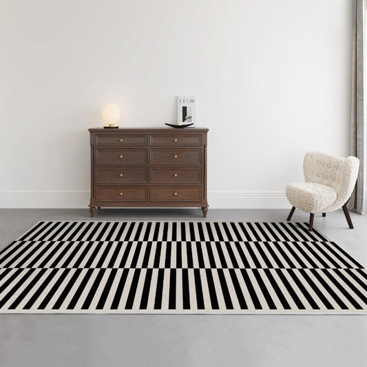 Light Luxury Black & White Plaid Rug — Fluffy Soft Carpet for Bedroom, Living Room, Study, and Home Decor