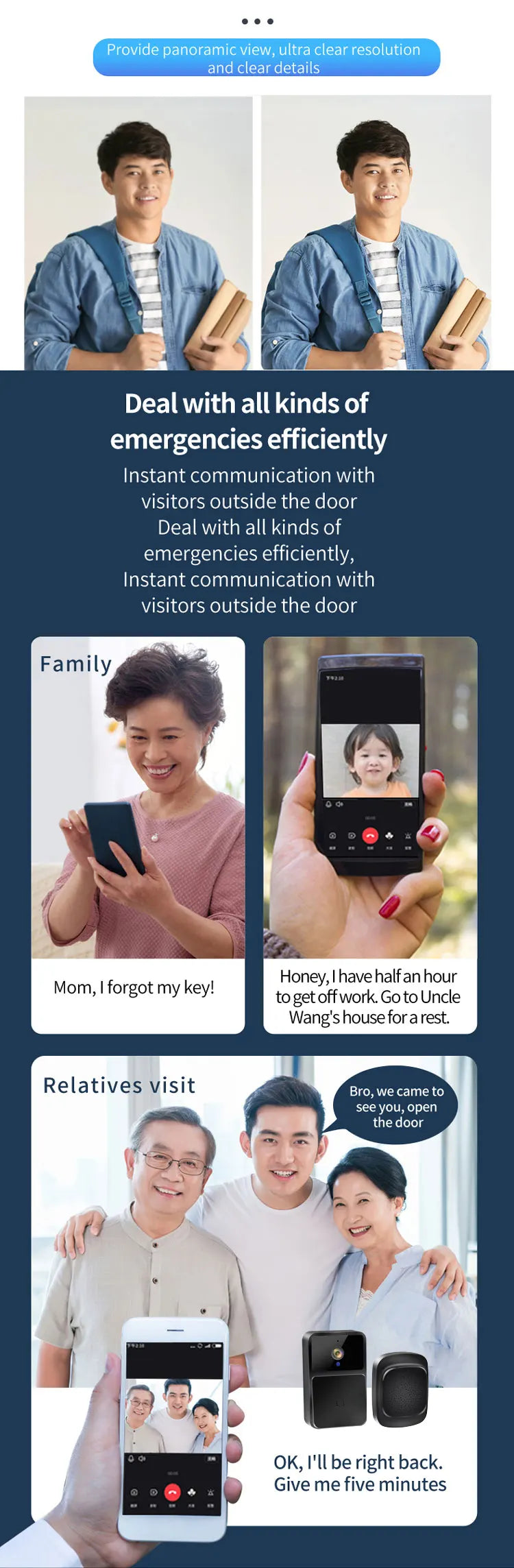 WiFi Video Doorbell Camera – HD Night Vision, Wireless Smart Home Security, Battery-Powered, Two-Way Intercom with Voice Changer