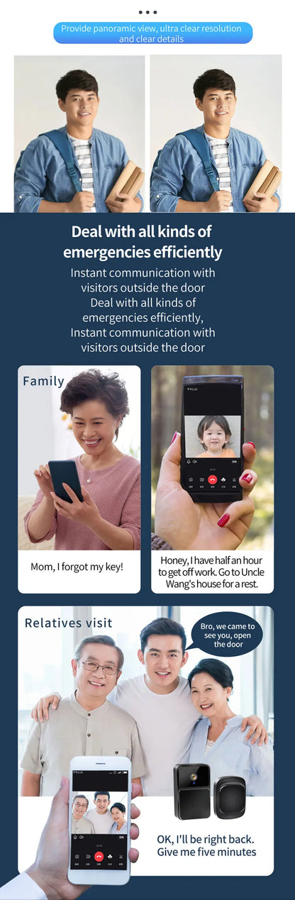 WiFi Video Doorbell Camera – HD Night Vision, Wireless Smart Home Security, Battery-Powered, Two-Way Intercom with Voice Changer