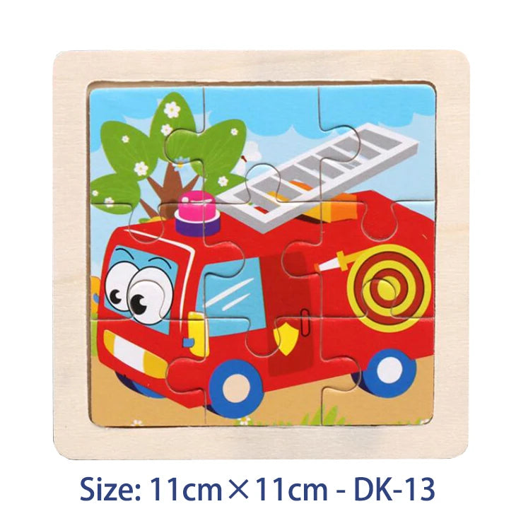 11cm Kids Wooden Jigsaw Puzzle – Cartoon Animal & Vehicle Montessori Educational Toys