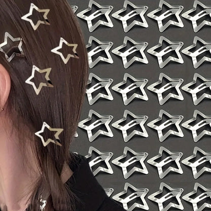 Y2K Silver Star Hair Clips - Metal Snap Clip Barrettes & Sparkle Hairpins for Girls, 5–200pcs