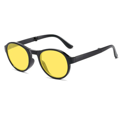 Anti-Glare Foldable Night Vision Driving Glasses – Blue Light Blocking Round Shades for Men & Women with Case