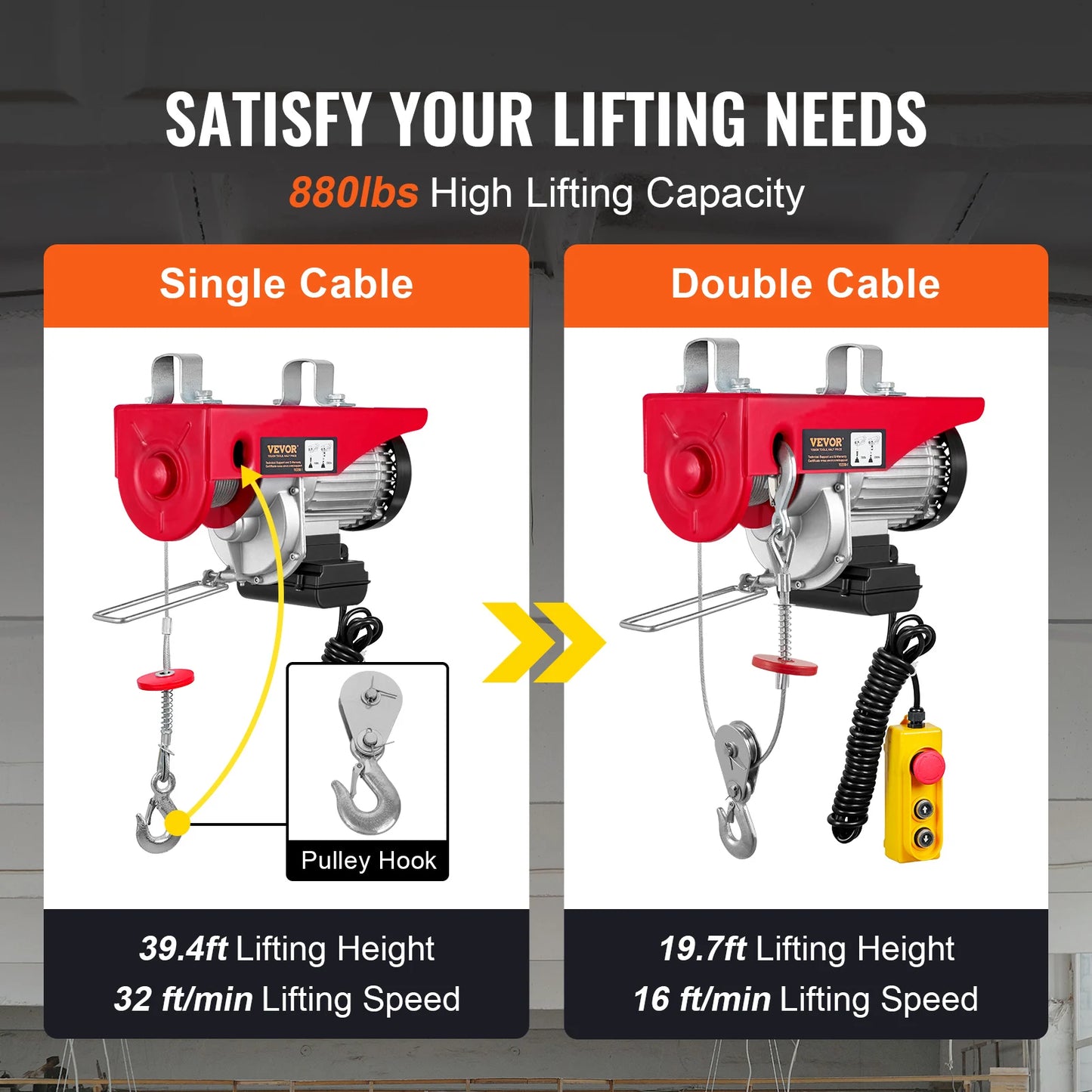 VEVOR 200–800kg Electric Hoist – Cable Winch Lifting Crane with Wired/Wireless Remote for Boat, Car, Garage & Elevator