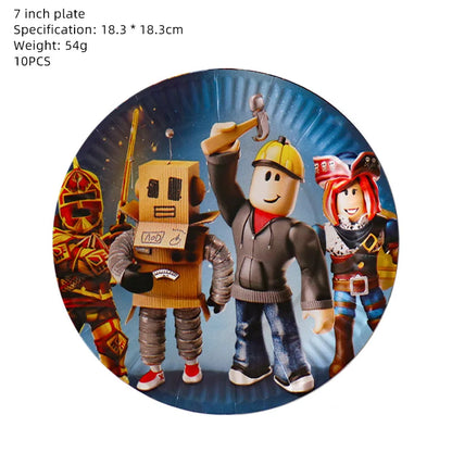 Roblox Birthday Party Supplies — Balloons, Disposable Tableware & Backdrop for Kids’ Party or Baby Shower
