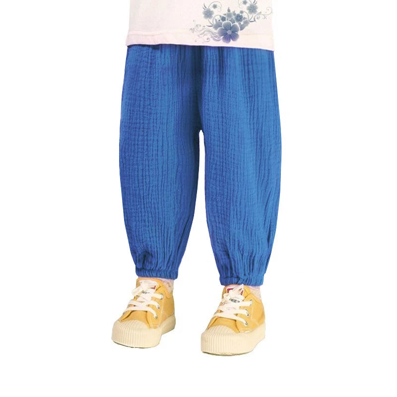Summer Korean Kids Cotton Linen Pants – Casual High Waist Loose Pleated Harem Trousers for Girls & Boys