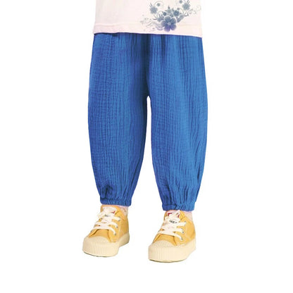 Summer Korean Kids Cotton Linen Pants – Casual High Waist Loose Pleated Harem Trousers for Girls & Boys