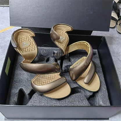 Women's Blue Snake Gladiator Sandals - Patent Mixed-Color Ribbon Design Slip-On High Heel Shoes