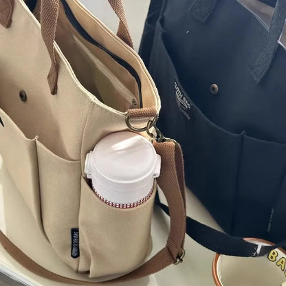 Urban Minimalist Canvas Tote Bag for Women | Large Capacity Commuting Bag | Single Shoulder Diagonal Crossbody for Students