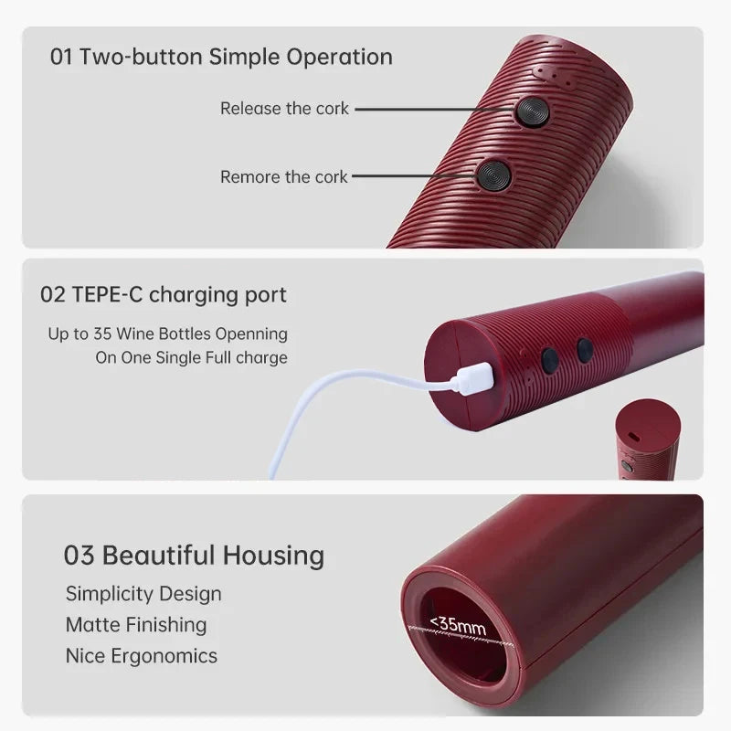 Electric Wine Bottle Opener – Automatic Rechargeable Red Wine Corkscrew with One-Click Operation, Kitchen Wine Tool