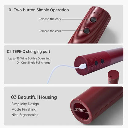 Electric Wine Bottle Opener – Automatic Rechargeable Red Wine Corkscrew with One-Click Operation, Kitchen Wine Tool