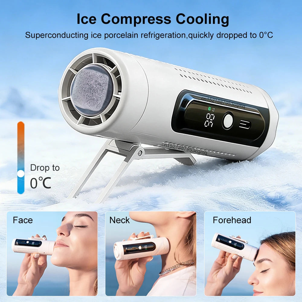 Mini Portable USB Rechargeable Neck & Waist Clip Fan – Handheld Turbo Cooling Fan with Cold Compress for Outdoor Travel & Summer Use
