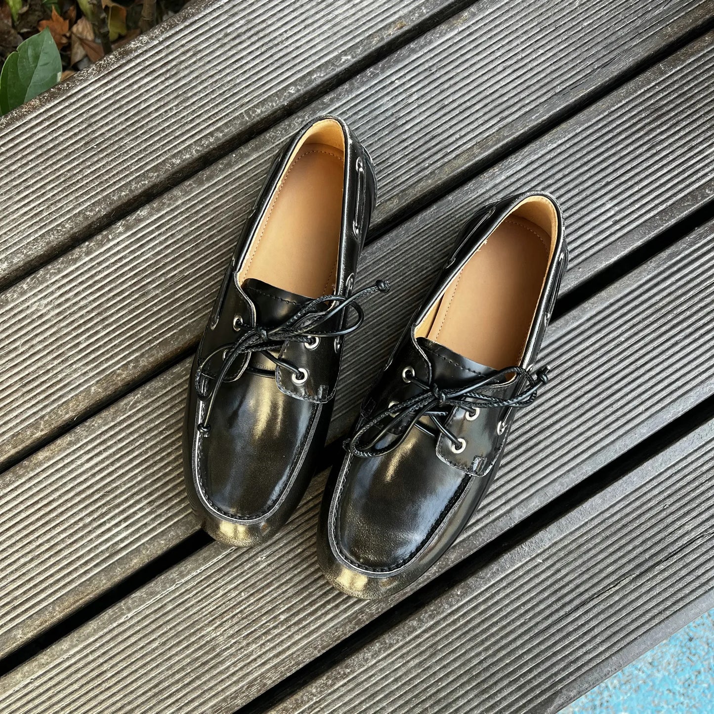 QUTAA 2025 Women’s Fashion Flats — Cow Leather Spring Ballet Loafers, Lace-Up Round Toe Casual Shoes, Sizes 34-41
