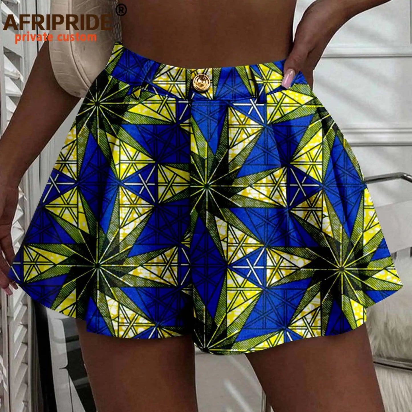 Women's Running Shorts - High Waist Elastic Athletic Shorts with Pockets Ankara Print