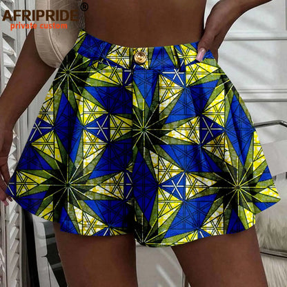 Women's Running Shorts - High Waist Elastic Athletic Shorts with Pockets Ankara Print