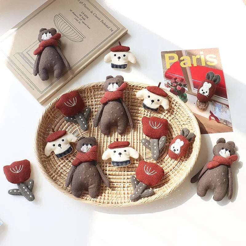 Cute Animal Brooch Pin - Bunny, Bear & Tulip Design Scarf Hair Clip Accessories for Women & Girls