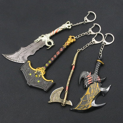 God of War Ragnarok Keychain - Thor Mjolnir Hammer, Leviathan Axe & Blades of Chaos Game Key Ring