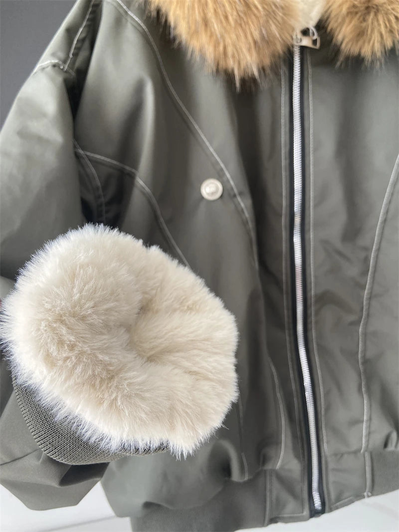 ZAROY Y2K Fur Collar Hooded Parka – Thick Padded Gothic Winter Jacket Streetwear for Men & Women