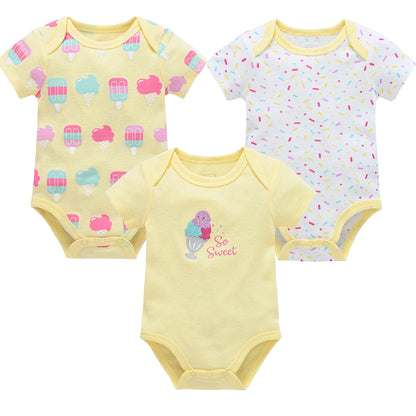 3/6PCS Baby Cotton Bodysuits – Short Sleeve Onesies for Newborns & Toddlers 0-12 Months, Boys & Girls