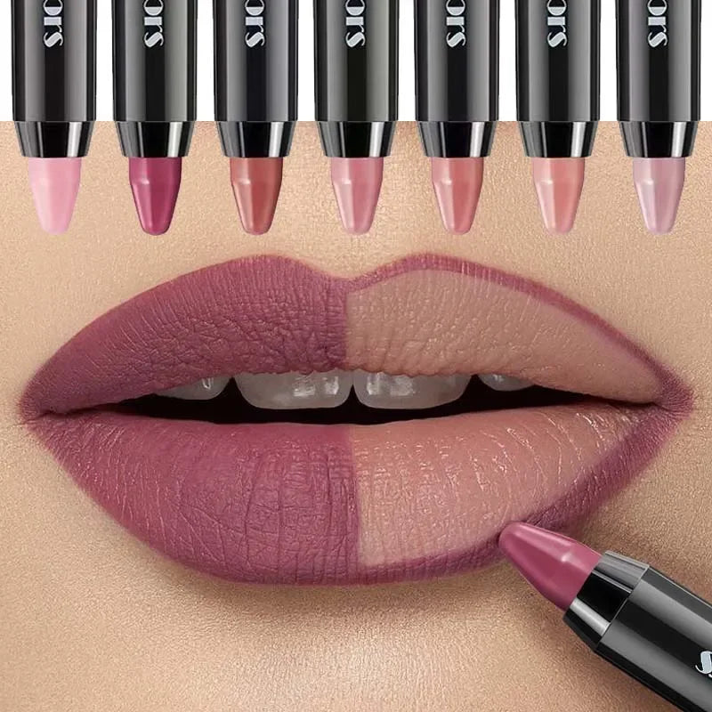 8-Color Velvet Matte Lipstick Pencil – Waterproof, Long-Lasting Sexy Red Lip Tint Non-Stick Makeup Pen