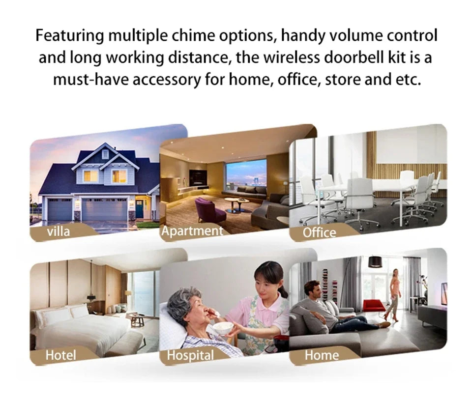 CACAZI A06 DC Battery-Operated Wireless Waterproof Doorbell – 300M Remote, 36 Chimes, Cordless Home Call Bell