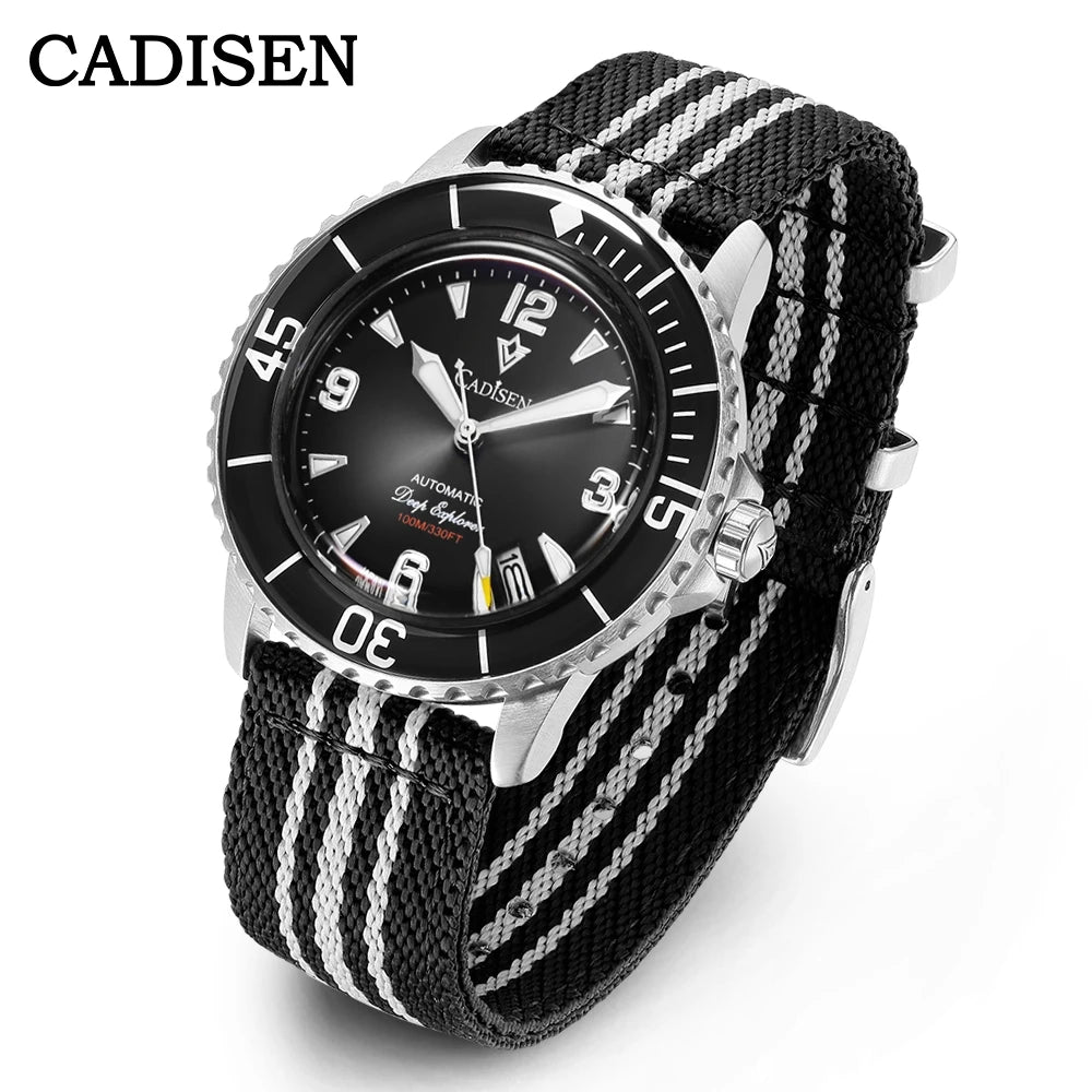 CADISEN Deep Explorer 2025 Automatic Mechanical Men’s Watch – Canvas Strap, NH35 Movement, Luminous & Waterproof Luxury Wristwatch