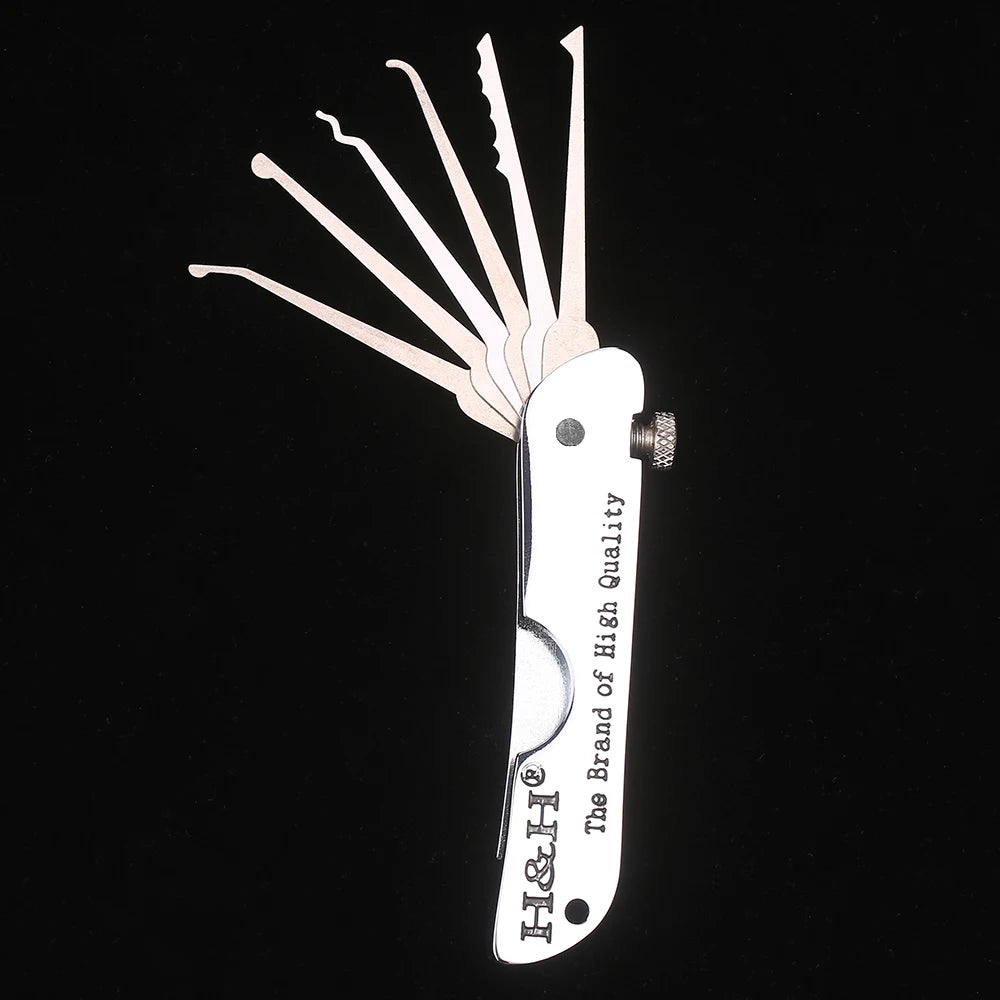 Foldable 7-in-1 Stainless Steel Lock Picking Set: Compact Training Kit for Beginners & Professionals | Lock Pick Set with Wrench