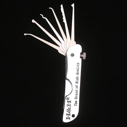 Foldable 7-in-1 Stainless Steel Lock Picking Set: Compact Training Kit for Beginners & Professionals | Lock Pick Set with Wrench