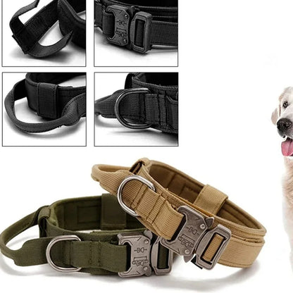 Nylon Tactical Dog Collar with Handle – Adjustable Durable Collar for Medium & Large Dogs Pet Accessories