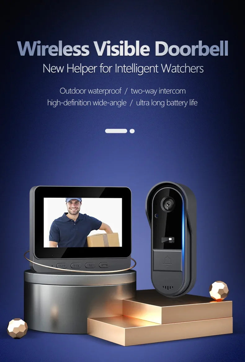 4.3" HD Wireless Video Doorbell — Night Vision, Waterproof Smart Home Intercom Camera