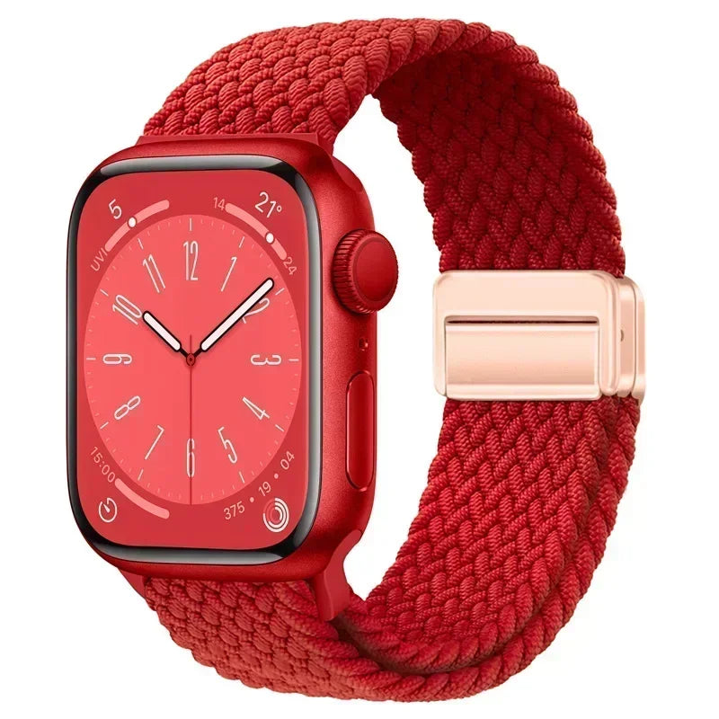 Nylon Braided Loop Apple Watch Band – Magnetic Metal Bracelet Strap for Ultra 2, Series 3–9 & SE (40mm–49mm) Adjustable Wristband