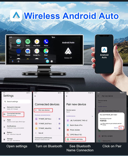 11.26" 4K Car DVR Dash Cam — Wireless CarPlay & Android Auto, Dual Lens Video Recorder with AI Screen, GPS Navigation, HD Dashboard Monitor