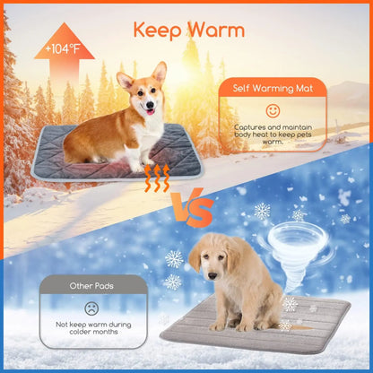 Self-Heating Pet Pad — Extra Warm Thermal Dog & Cat Crate Mat, Washable Anti-Slip Kennel Bed for Small & Medium Pets