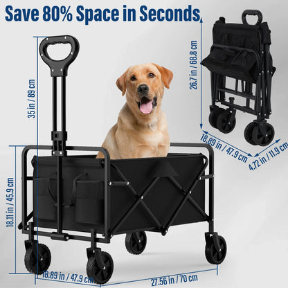 4-Wheel Foldable Garden Handcart – Heavy-Duty Portable Cargo Cart with One-Hand Carry & Easy Storage