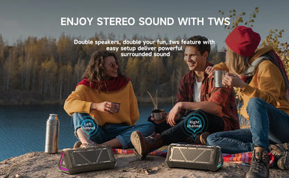 MLOVE P3 40W Bluetooth Speaker – Outdoor, IPX7 Waterproof, Stereo Sound, Bluetooth 5.3, RGB Lights, Micro SD Slot