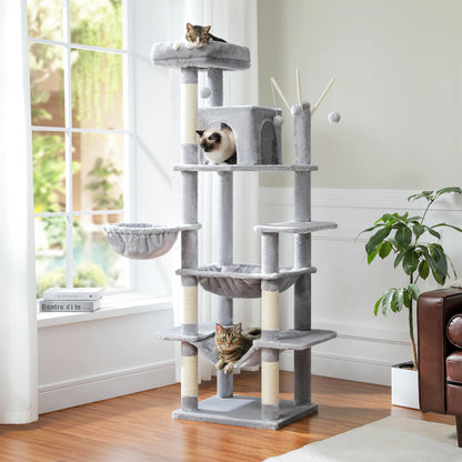 Large Cat Tree Tower – Multi-Level Plush Indoor Cat Condo with Scratching Posts, Boards, Perches & Caves