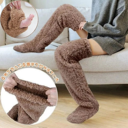 Cozy 2-in-1 Fluffy Footmuff & Knee High Socks: Warm Plush Leg Warmers for Adults - Perfect Winter Sleep Socks & Gifts