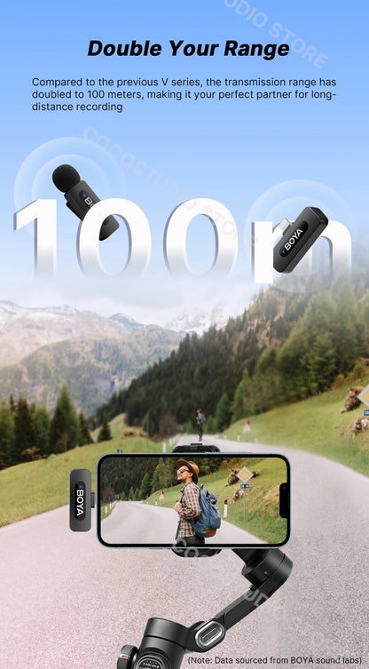 BOYA BY-V3 Wireless Lavalier Microphone – Lapel Mic for iPhone, iPad, Android, USB-C, Gaming, Video Recording & Streaming