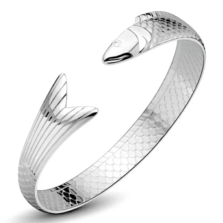 925 Sterling Silver Dragon Bracelet — Creative Lucky Fortune Fish Bangle TYB110