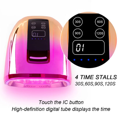 90W Rechargeable Nail Lamp – Cordless LED UV Light for Acrylic Nails, Wireless Manicure Machine with Mirror Bottom