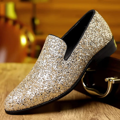Men’s Sequin Loafers - Luxury Gold Silver Slip-On Formal Wedding and Party Dress Shoes