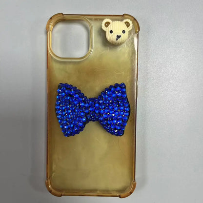 2Pcs Metal Full Diamond Bow Heart Mirror Handbag & Parfum Bottle Phone Case Decoration – Flat Back DIY Craft Accessories