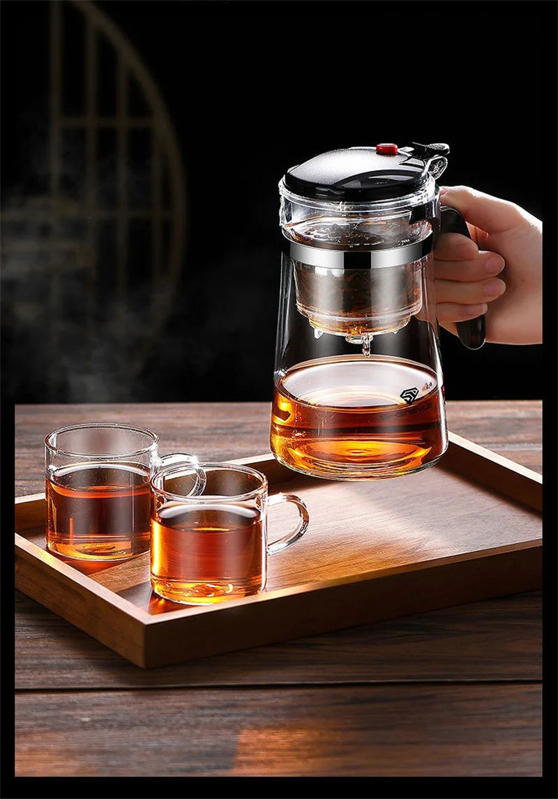 Heat-Resistant Glass Teapot with One-Click Filter – Tea & Coffee Pot, Tea Water Separation, Home Teaware Set