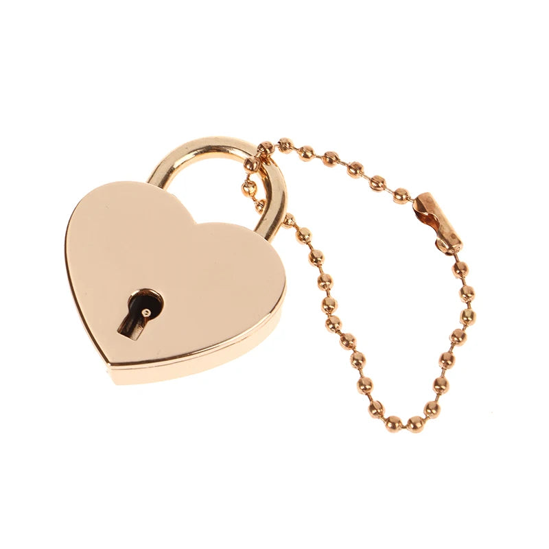 Antique Style Mini Heart-Shaped Padlock – Vintage Gold Key Lock for Diaries, Jewelry, and Weddings with Key