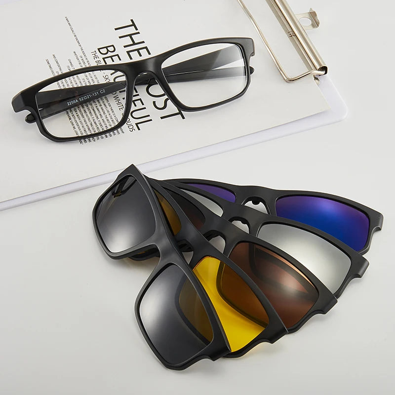6-in-1 Polarized Magnetic Clip-On Sunglasses – Men & Women Sun Glasses with Frame & Bag