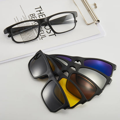 6-in-1 Polarized Magnetic Clip-On Sunglasses – Men & Women Sun Glasses with Frame & Bag