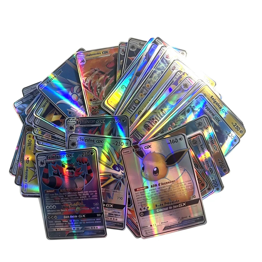 Pokémon TCG V, VMAX, GX & EX Holographic Cards - 60/100-Piece French and English Collectible Card Set for Fans and Gifts