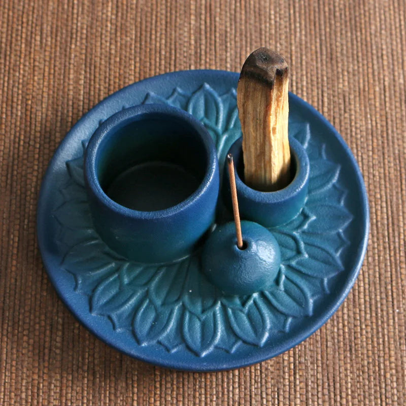 Ceramic Palo Santo Sticks Holder – 4 in 1 Incense Burner, Sage Holder & Ash Catcher Tray for Meditation & Yoga Room