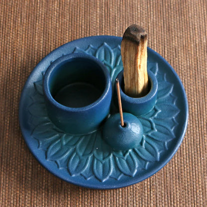 Ceramic Palo Santo Sticks Holder – 4 in 1 Incense Burner, Sage Holder & Ash Catcher Tray for Meditation & Yoga Room